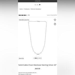 Kay Jewelers Sterling silver necklace chain 20” brand new